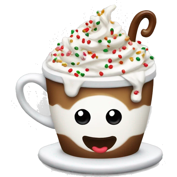 Coffee with Christmas sprinkles and whipped cream emoji