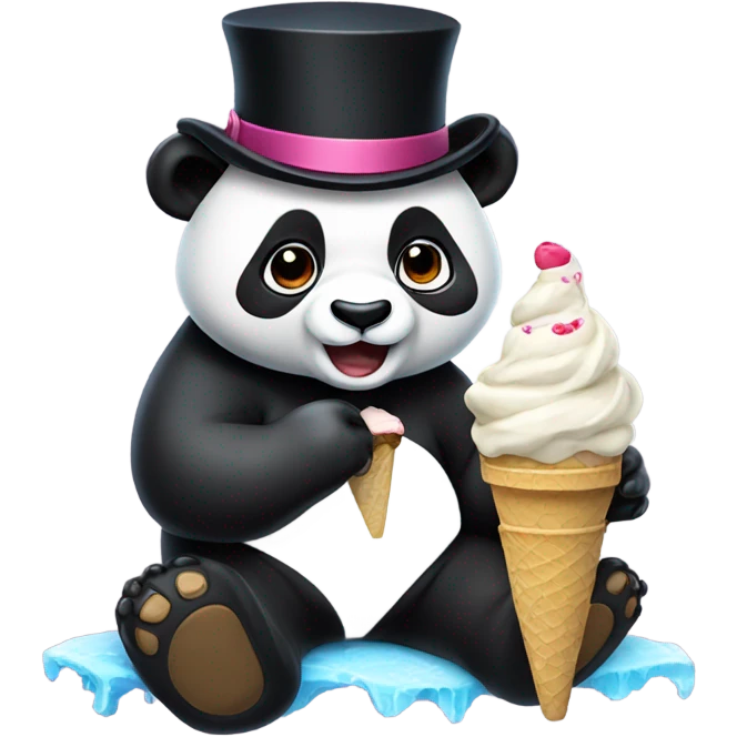 Panda eating ice cream with a top hat on emoji