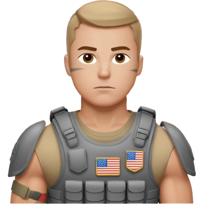 generate realistic manly white american soldier in body armor and full uniform with small usa flag on shoulder emoji