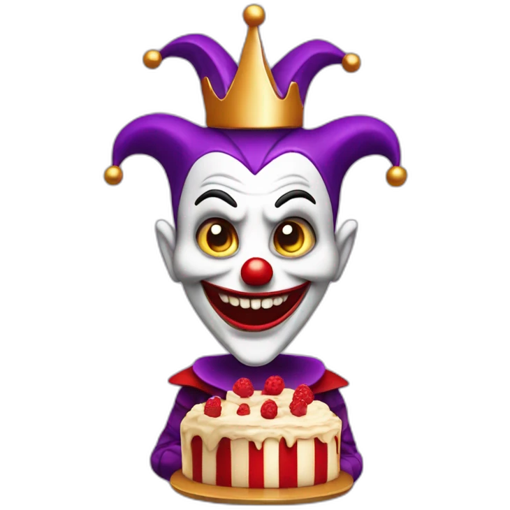 Evil jester with cake emoji