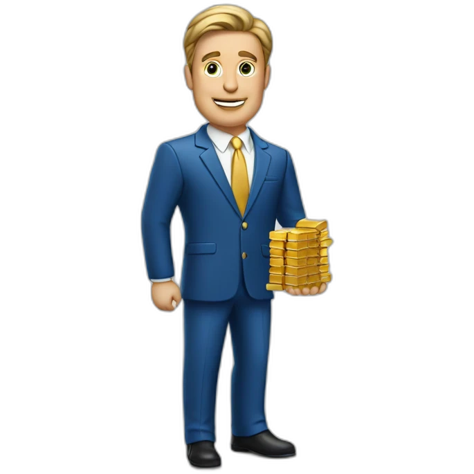 Posh-man-with-blue-suit-offering-goldbar emoji