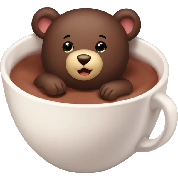 Baby bear inside of a cup of hot cocoa. Burgundy colored cup. The bear fits perfectly￼ in the cup. emoji