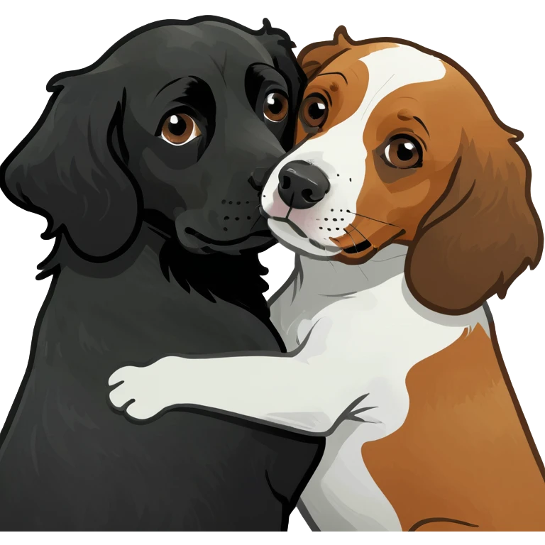 One black spaniel and one ginger spaniel hugging emoji