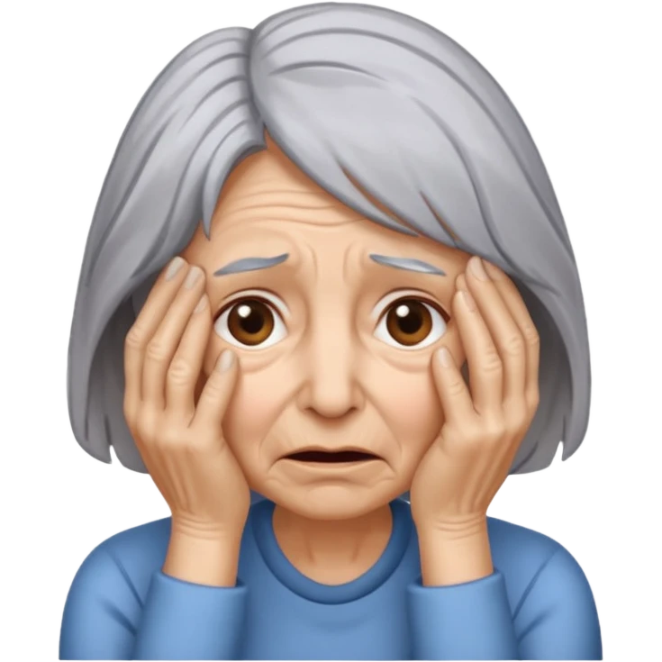 woman with gray hair and 1 palm of hand covering face in exasperation emoji