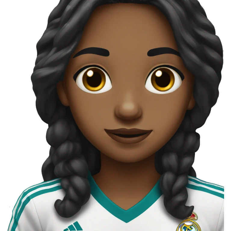 Black long haired girl with real Madrid shirt emoji