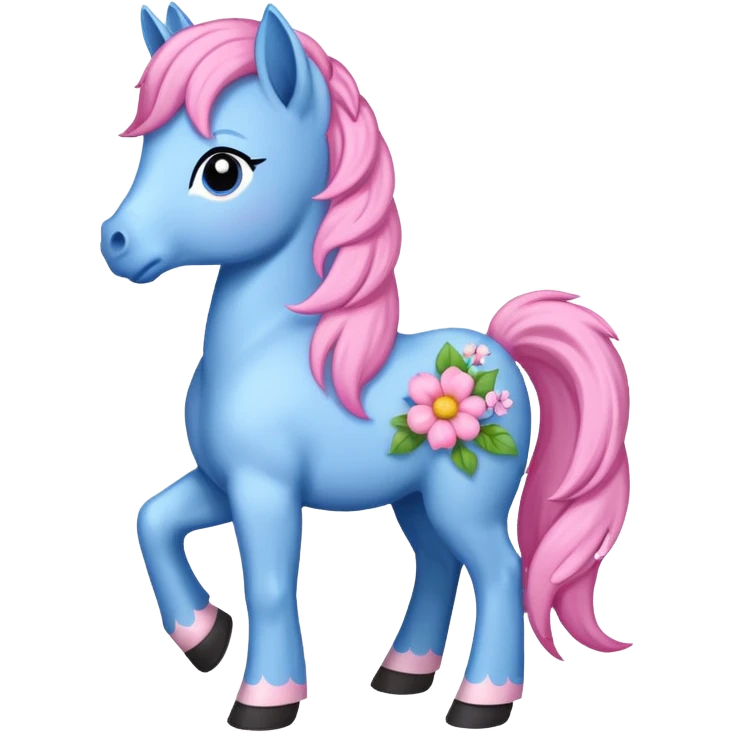 Blue pink pony with flowers standing  emoji