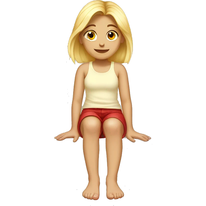 girl looking at her feet blonde hair red toes emoji