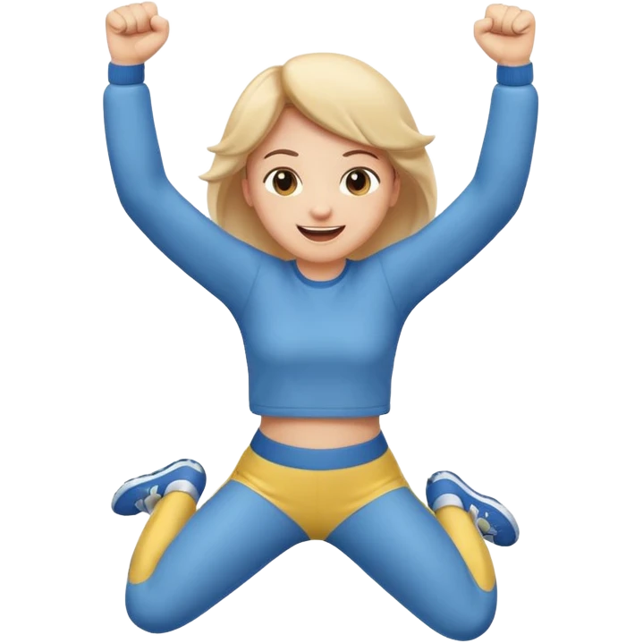 Emoji-style person jumping with fist up, excited expression, rounded cute style, soft shading, emoji
