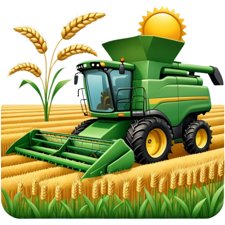 An icon featuring a wheat field, a combine harvester, fertilizer formulas, and plant cells, symbolizing agronomy. The design includes farming tools and crops, representing agricultural science, crop production, and plant biology. Transparent background highlights sustainable farming and growth. emoji