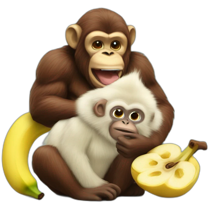 Glace Yellowstone with cherry and banana eated by a monkey emoji