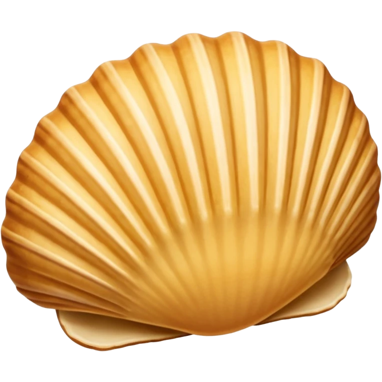 A madeleine pastry. Oval seashell shape with ONLY four to five vertical lines going in the same direction. Light golden brown. Scalloped edge. Cookie. Flat. Long. Oval shape. Lets scallops. Only four or five scalloped lines. Oblong shape emoji