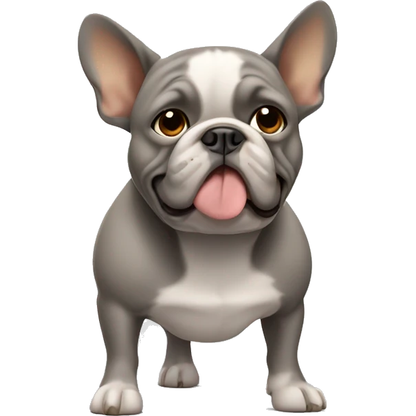 Grey and tan French bull dog with tan eyebrows missing right front leg  emoji