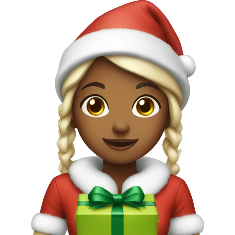 Girl elf with Christmas gift emoji