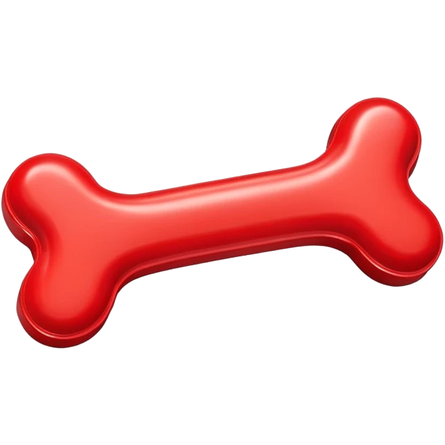 A shiny red plastic dog bone toy with a smooth, glossy finish. emoji