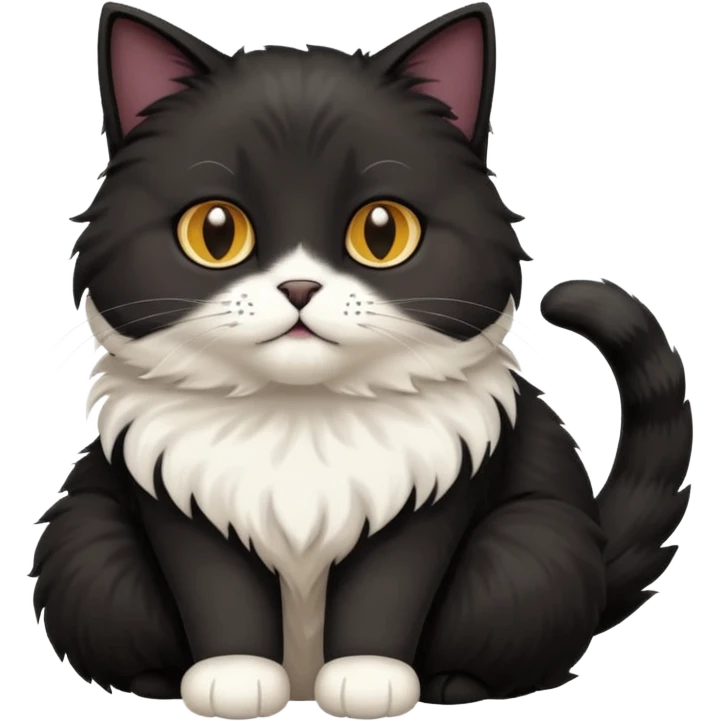 black fluffy cat with white paws and a white stomach  emoji