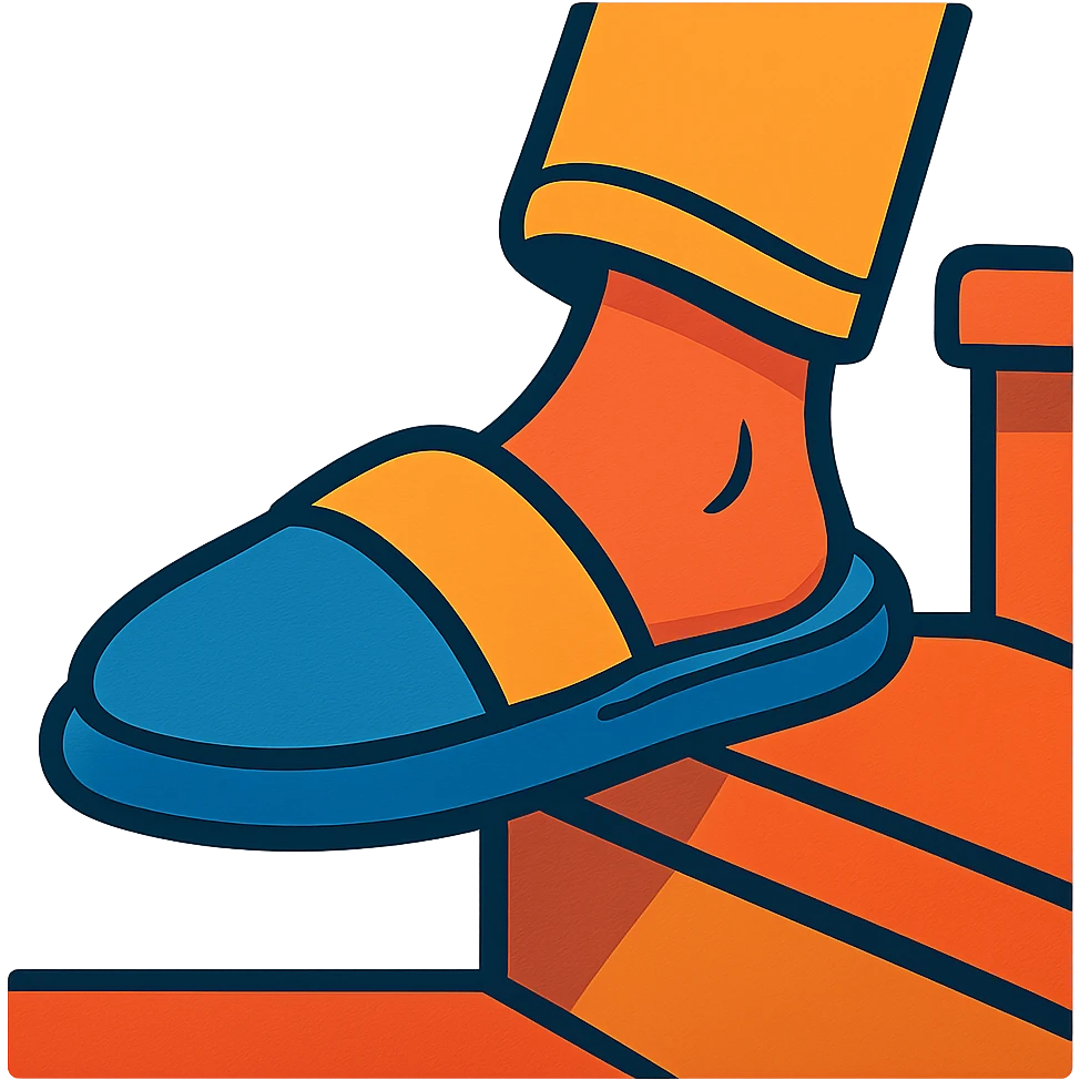 close up of a foot in a slipper on the stairs, cozy style, transparent background emoji