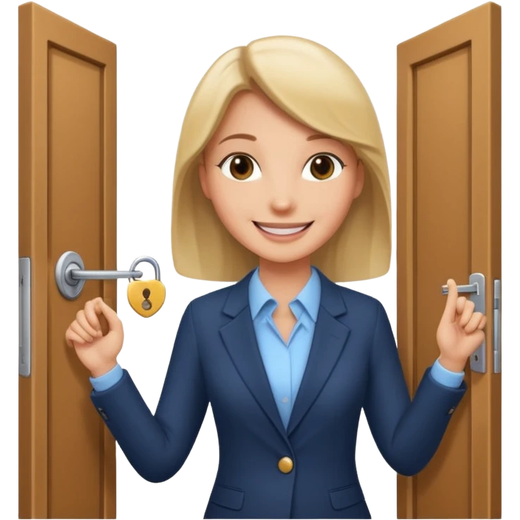 Corretor de imóveis abrindo porta com chave emoji