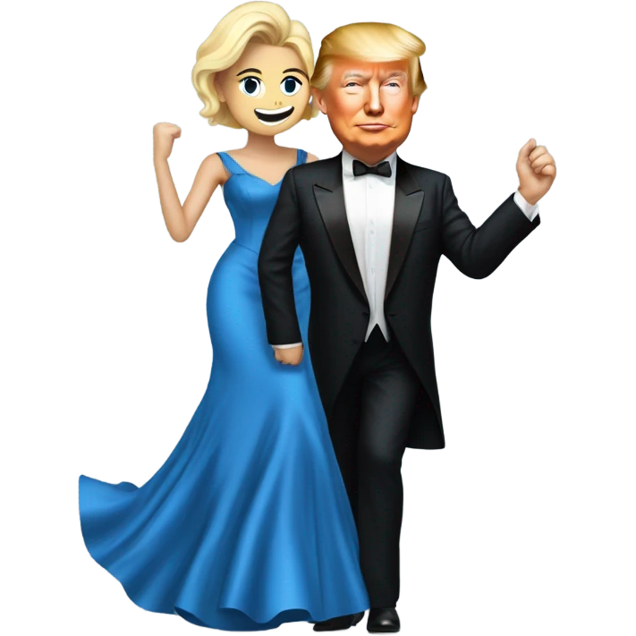 elon musk in tuxedo dancing with donald trump in blue ball gown emoji