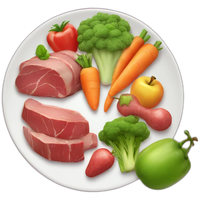 meat , vegetable and fruits diet in a plate emoji
