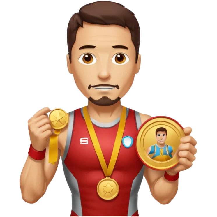 ironman picking running a marathon with gold medal emoji