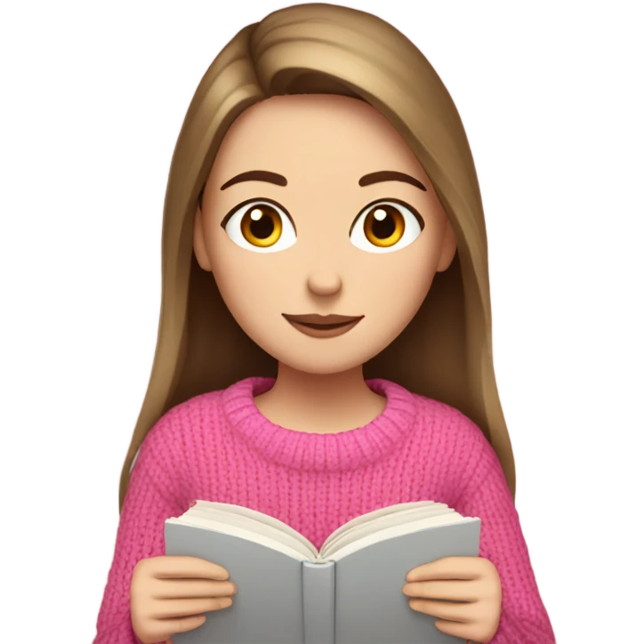 Pretty white girl with pink sweater reading cozy with brown hair  emoji