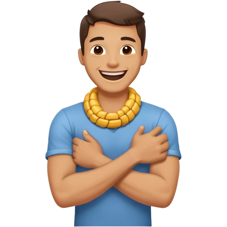 arms crossed holding neck laughing guy  emoji