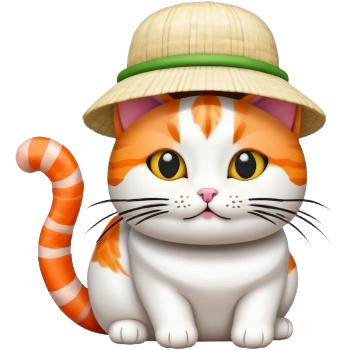 cat wearing a hat made of sushi emoji
