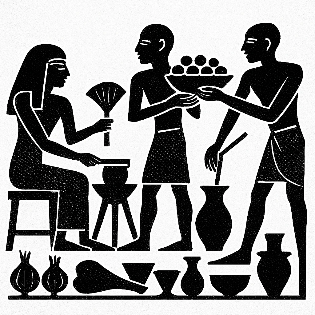 ancient Egyptian cooking scene in hieroglyphic style emoji