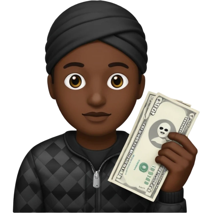 Make a robber emoji holding a bank cash with black white pattern  emoji