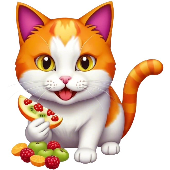 cazy cat eatimg fruit snacks emoji