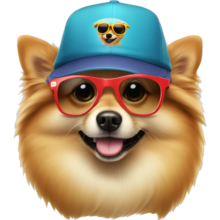 Pomeranion dog whit a cap and sunglasses emoji
