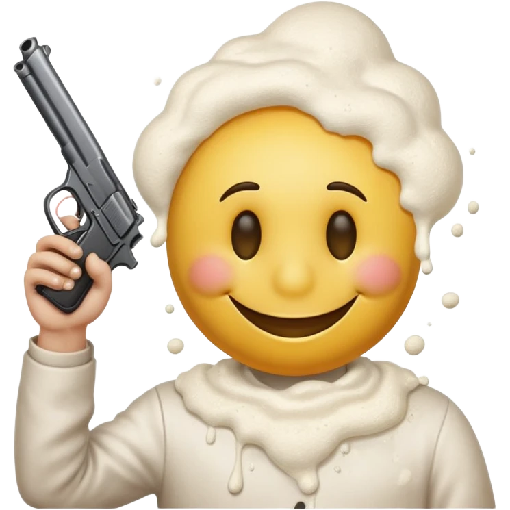 Smiley holding a gun on his head and having flour on the nose  emoji