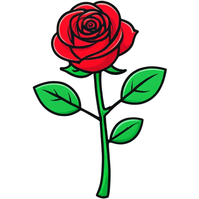 A beautiful red rose flower with green stem and leaves emoji