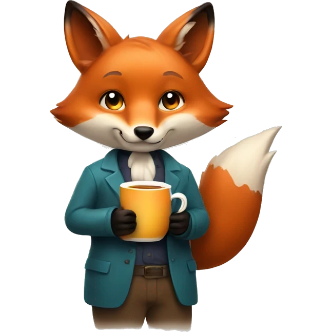 A fox with hot tea in hands emoji