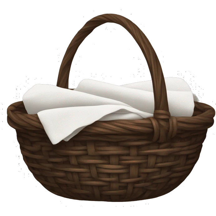 A woven dark Brown basket with fresh washed linen emoji