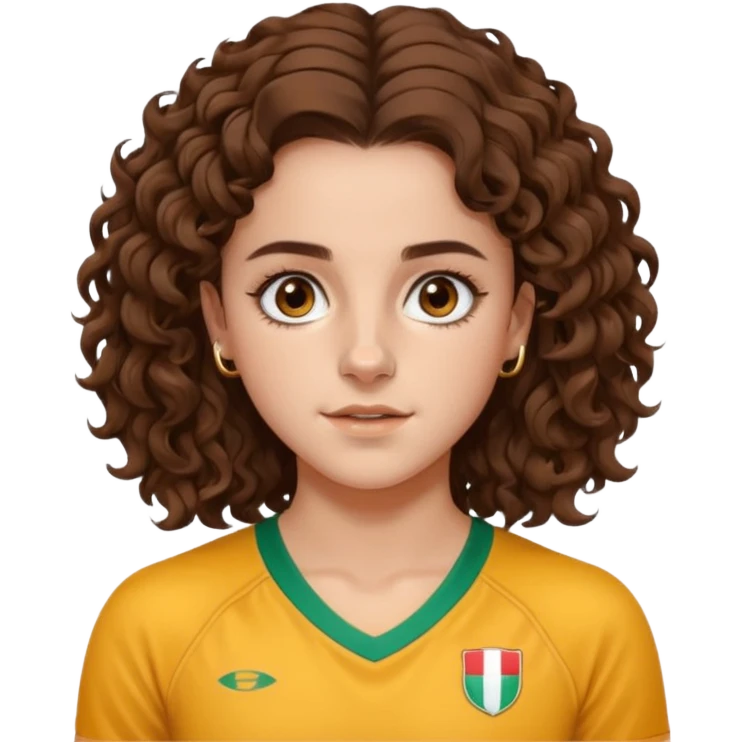 very beautiful italian girl, dark brown eyes, looking like Emma Watson, with curly and big volume very bright brown hair, and a golden piercing ring in nose on left side, doing sports

 emoji