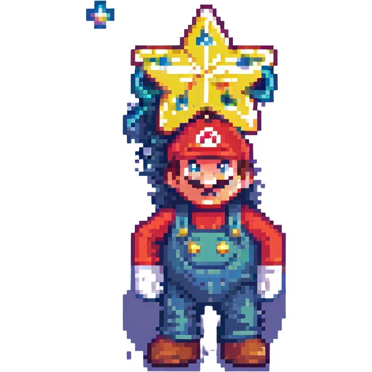 Mario star, retro video game look, bright colors, blocky design emoji