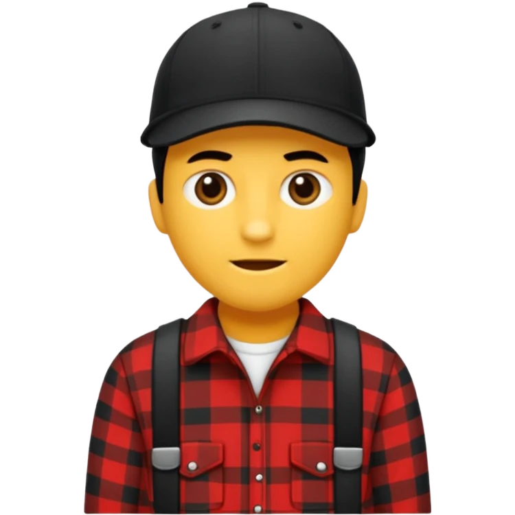 Ung man med svart keps röd gul rutig flanellskjorta hållandes stor torsk emoji