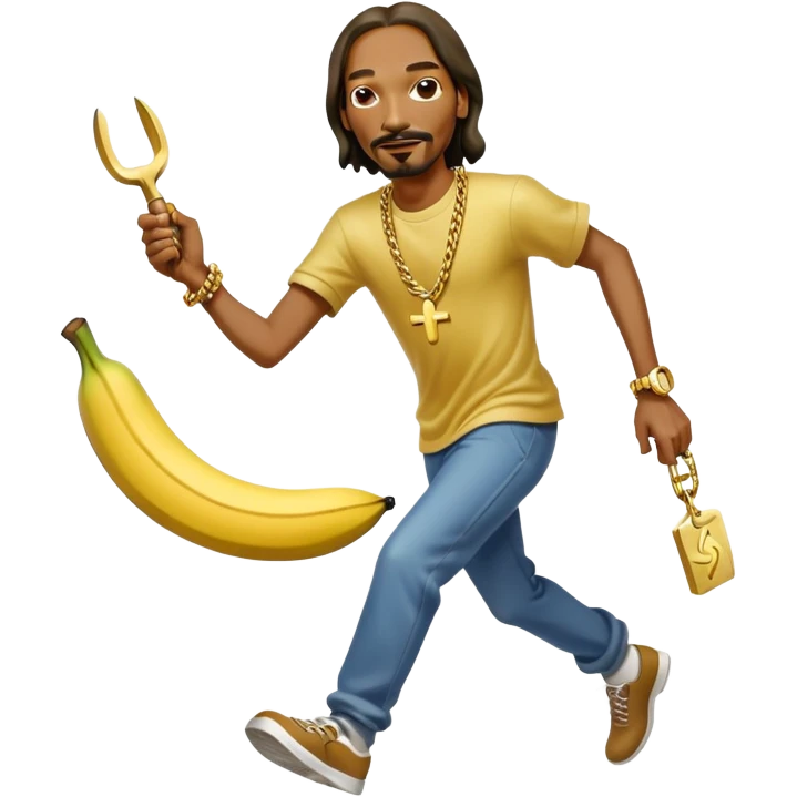 Snoop dogg running away from a cat chasing him with a banana knife emoji