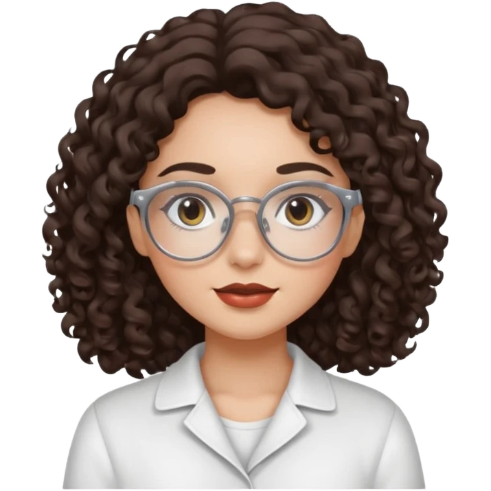 A dark brown curly-wavy hair girl with white glasses and clean girl makeup  emoji
