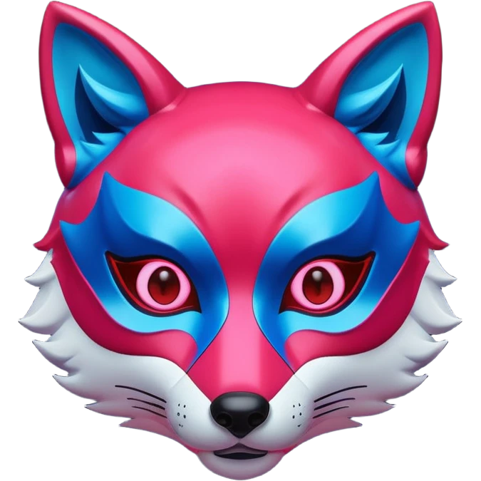 Luminous and neon mask with red, blue and pink fox glow. emoji