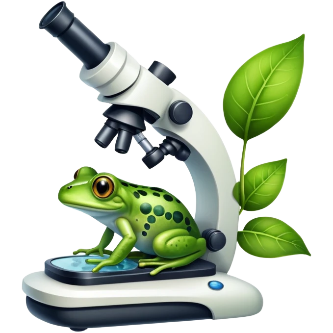 An icon featuring a DNA strand, a microscope, and a green leaf, symbolizing biology. The design includes animal cells, plant structures, and a frog, representing the study of living organisms and ecosystems. Transparent background highlights life sciences and biological research. emoji