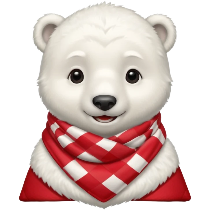 baby Polar Bear, smiling, wearing red Checkered Triangle scarf emoji