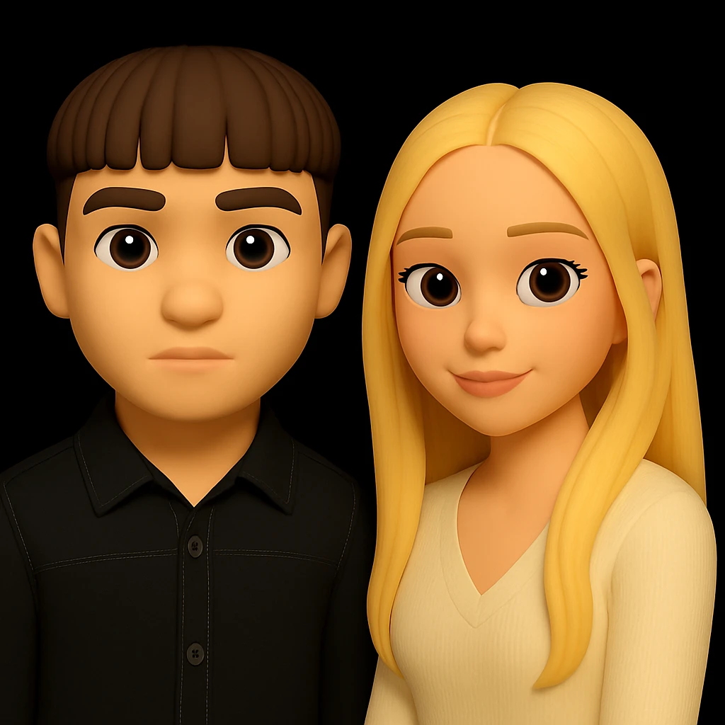 Increase the free space between the guy and the girl, separating them more from each other, while preserving the 3d-emoji style and keeping everything else unchanged. emoji