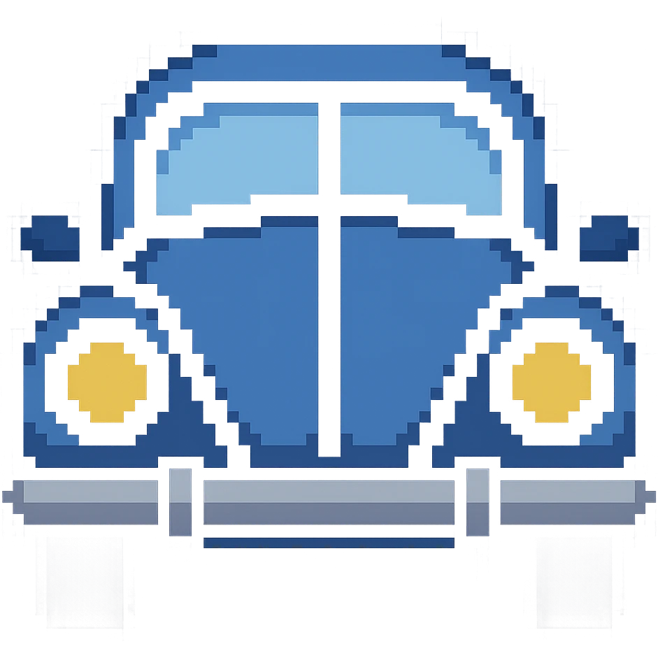 Volkswagen Beetle, blue color, pixel art style emoji