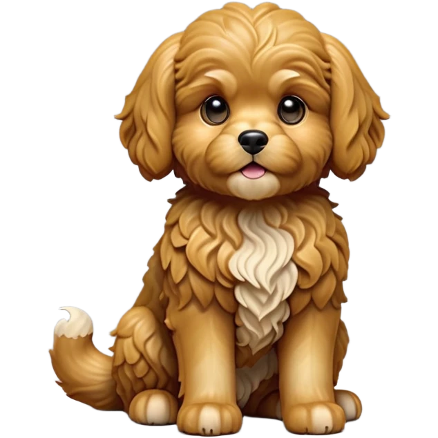 cinematic-[cavoodle dog]-realistic-full-body-sitting-emoji,-tail-resting-loosely-beside-its-paws,-head-tilted-dramatically,-wavy-[solid golden]-fur,-simplified-yet-realistic-focused-features,-highly-detailed,-glowing-with-an-almost-sarcastic-glow emoji