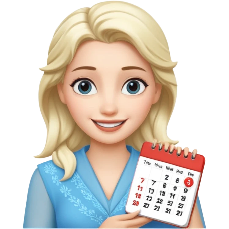 Elsa holding a calendar, simple and clear depiction, no background emoji