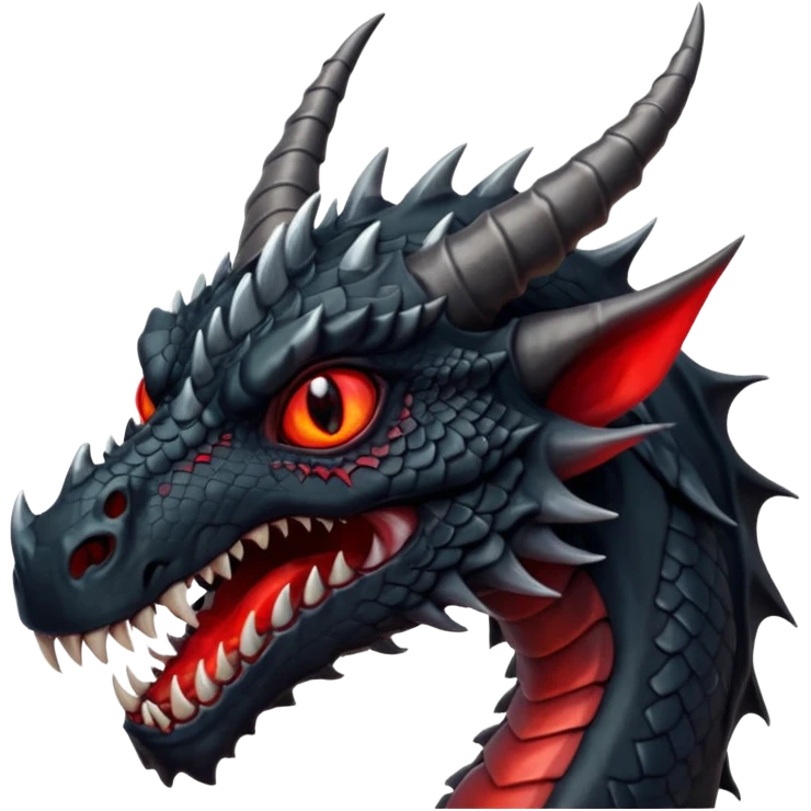 A terrifying black dragon with red brillants eyes, great black horns. emoji