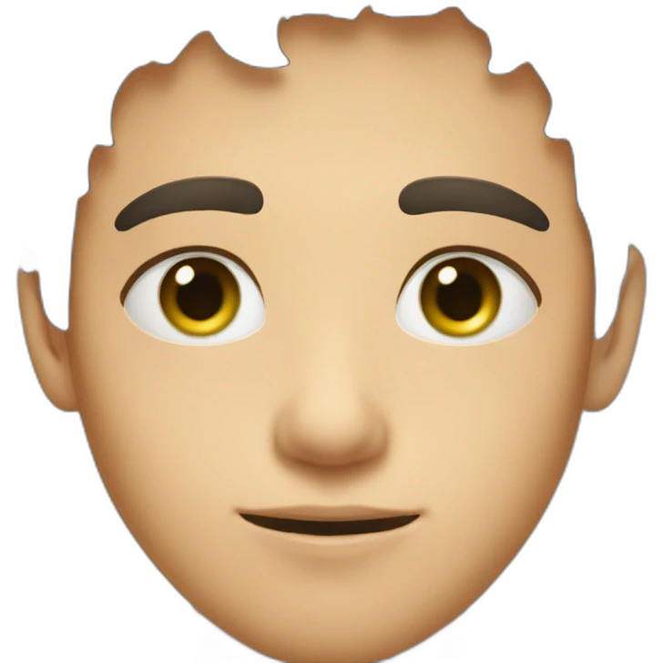 A young man with very short dark hair and light green eyes and dig cheeks emoji