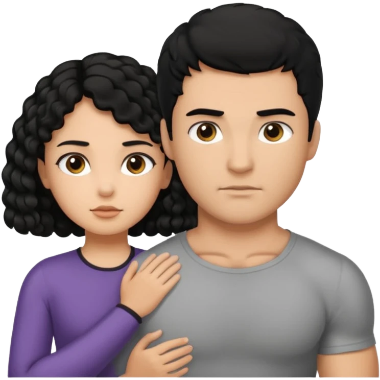 A strong man with short straight black hair protecting a shorter girl with long curly black hair emoji